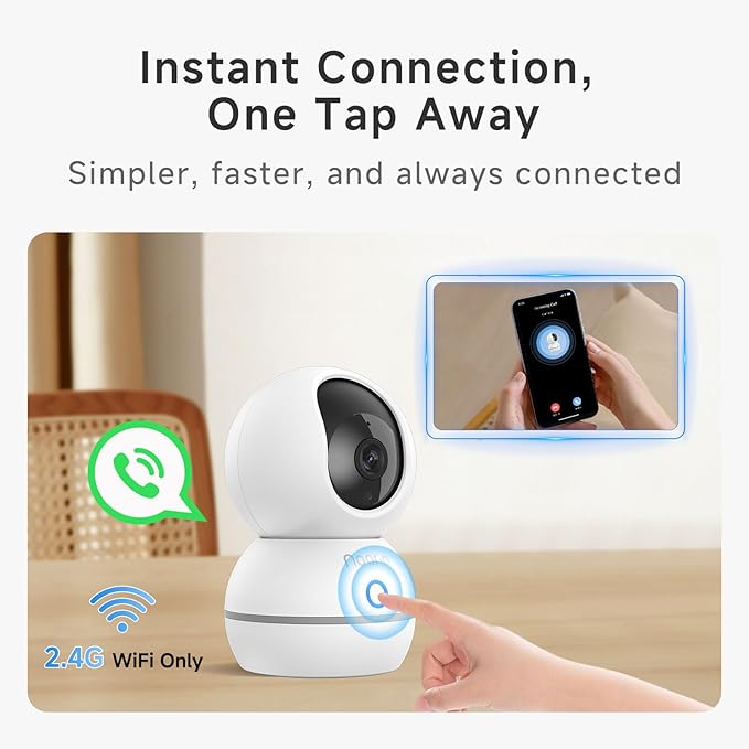 Noorio Security Camera Indoor, 4MP UHD Pet/Dog Camera 360-Degree for Home Security, One-Touch Call, Auto Motion Tracking, Night Vision, 2.4G Only