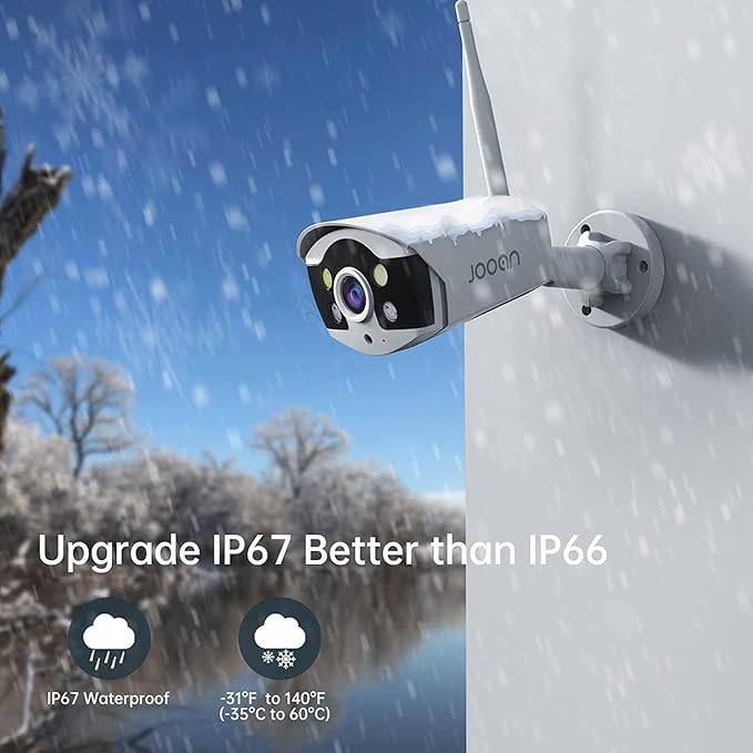 JOOAN 3MP Wireless Security Camera System Outdoor [H.265+ System & 2 Way Audio] 10CH NVR&4 WiFi Cameras for Home Surveillance IP67 Weatherproof Color Night Vision Motion/Human Detection&Alert
