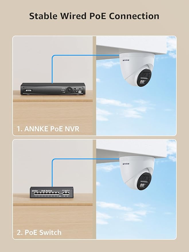 ANNKE C800 2Pack 4K Ultra HD PoE Camera AI Human Vehicle Detection, 8MP Outdoor Turret Cam with Audio, 4.0mm Lens Wide Angle, Spotlight Color Night Vision, Up to 512GB TF Card