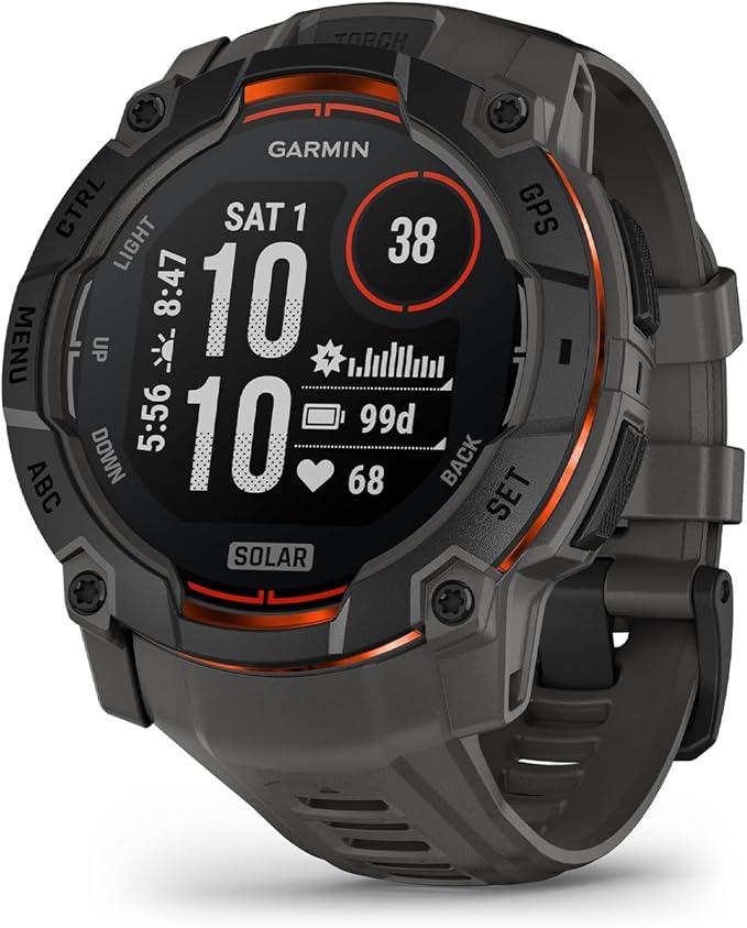 Garmin Instinct® 3 50mm, Solar Charged Display, Rugged Outdoor GPS Smartwatch, Metal-Reinforced Bezel, Built-in Flashlight, Charcoal