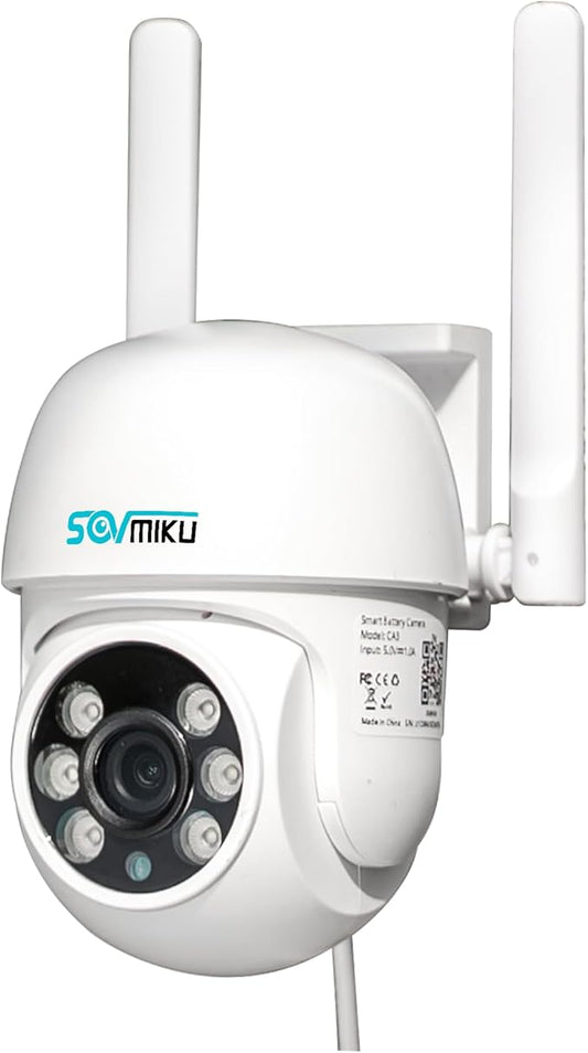 Sovmiku CA3 AI Auto Tracking Mini 2K Security Camera Wireless Outdoor, Two-Way Audio, Easy to Setup, 9.8Ft Power Cable,360° View, Color Night Vision, Audible Flashlight Alarm, 180 Days Exchange Policy