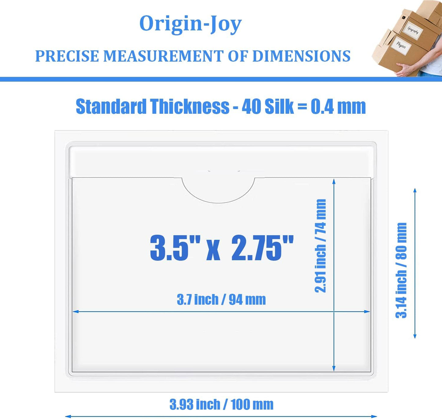 Origin-Joy 60 PCS Self Adhesive Index Card Pockets with Top Open, Clear Plastic Label Holder for Notes, Library and Business, Adhesive Label Pockets & Card Holder (3.5 x 2.75 inch)