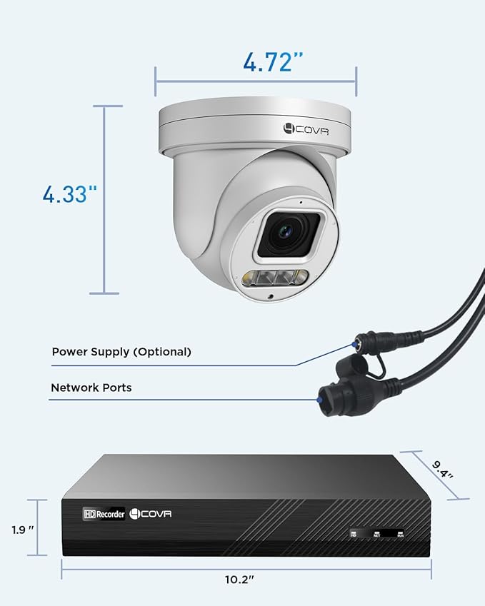 4COVR 4K PoE PTZ Security Camera System, 4X 8MP PoE IP PTZ Camera Two Way Audio, 280ｰ Pan 90ｰ Tilt 5X Optical Zoom, Smart Color Night Vision, Human Vehicle Detection, 8CH 4K NVR 2TB HDD, LY5XCP8M0804