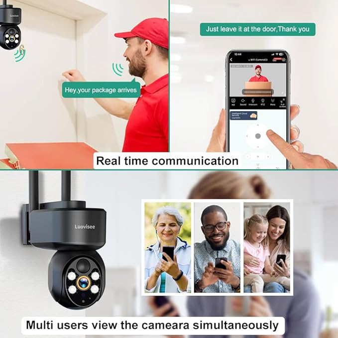 WiFi Security Camera Wireless Outdoor 2 Packs,360° PTZ Solar Camera Outdoor Wireless for Home Security,Work with Alexa,AI Motion Detection,PIR Siren,Cloud & SD Card Storage, 2-Way Audio