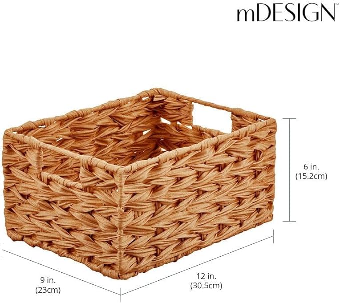 mDesign Woven Farmhouse Kitchen Pantry Food Storage Organizer Basket Bin Box - Container Organization for Cabinets, Cupboards, Shelves, Countertops - Store Potatoes, Onions, Fruit, 6 Pack, Camel Brown