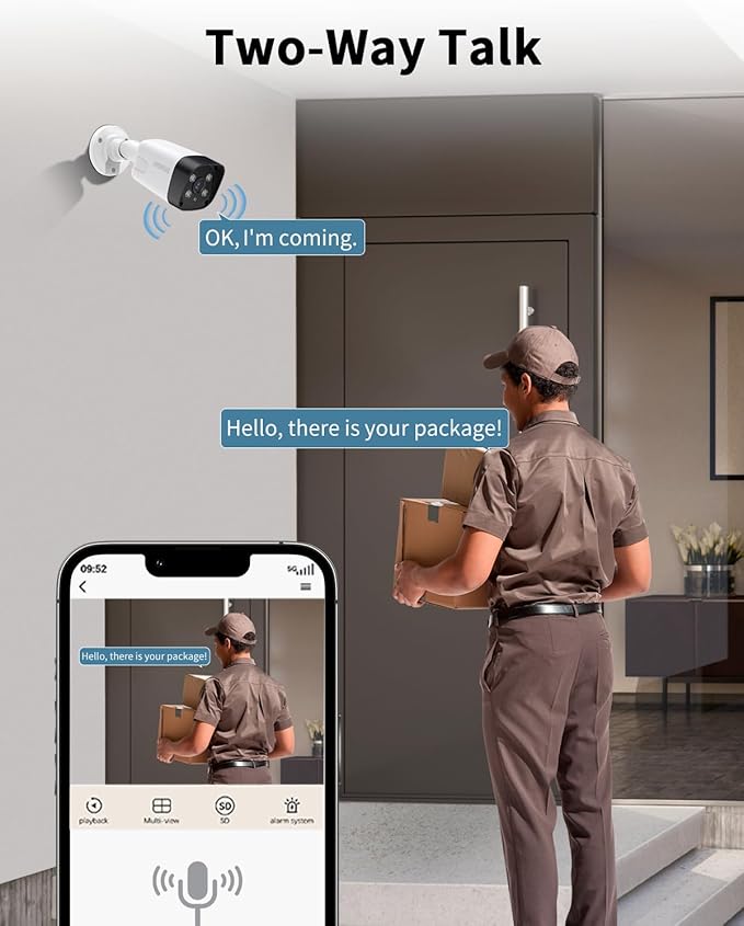 《130°Wide Angle & 2-Way Audio》Outdoor Security Camera System, White IP Wired Cameras, 4K Video Surveillance Systems, Surveillance DVR Kits