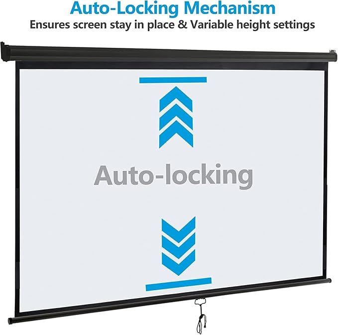 Projector Screen 100 Inch 16:9 HD Portable Manual Pull Down Projector Screen, Wall Ceiling Mounted Retractable Widescreen for Home Theater Cinema Office Movie TV Game, Black