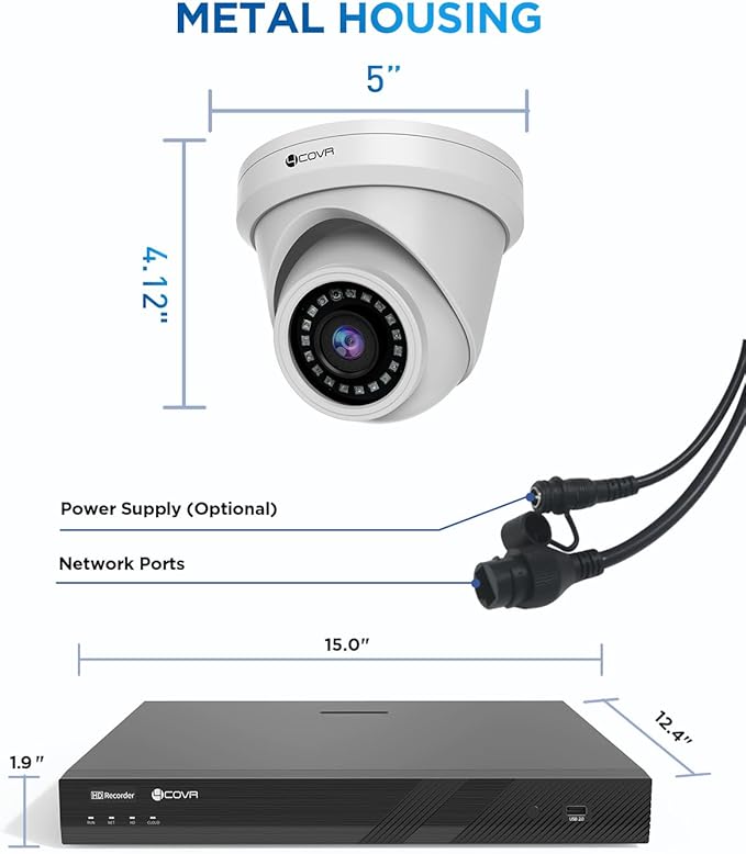 4COVR 16 Channel Security Camera System,AI Human Vehicle Detection, 16CH 8MP NVR 4TB HDD, 12Pcs 5MP Wired Commercial Dome IP PoE Camera IP67 Night Vision, Business Surveillance Outdoor, LY97AX5M1612