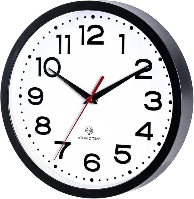 Atomic Wall Clock 14 Inch, Modern Clock Battery Operated Classic Analog Decorative for Kitchen, Living Room, Office, Bedroom, Bathroom (Black)