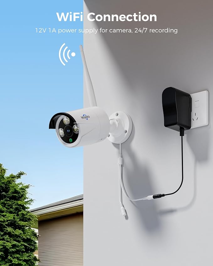 Hiseeu 4K 8MP Security Camera, 24/7 Recording, Corded Plug-in Powered, 2.4G/5G Wireless WiFi Camera, Free Cloud Storage, Color Night Vision, Two Way Audio, Waterproof