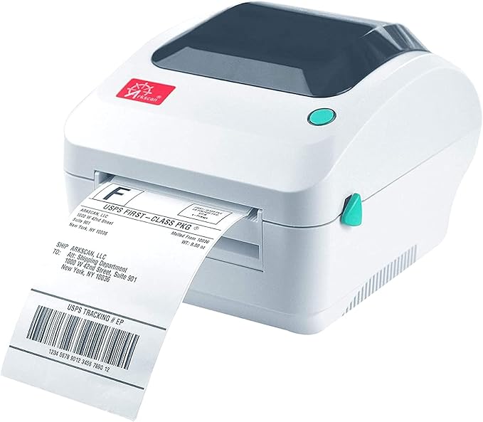 Arkscan 2054A Shipping Label Printer for Windows Mac Chromebook Android, Supports Amazon Ebay Paypal Etsy Shopify ShipStation Stamps UPS USPS FedEx DHL, Roll & Fanfold 4x6 Direct Thermal Label