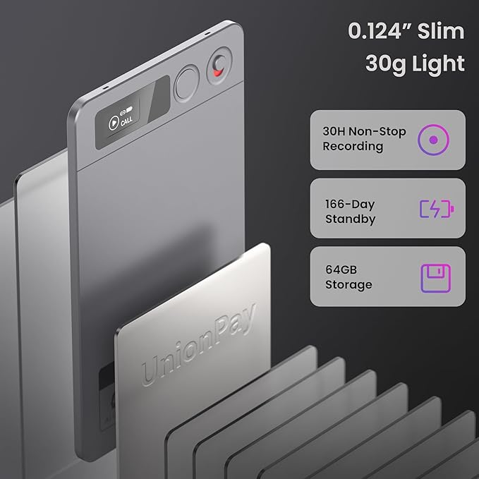 AI Voice Recorder, Note Voice Recorder - Transcribe & Summarize, AI Noise Cancellation Technology, Supports 152 Languages, 64GB Memory APP Control Audio Recorder for Lectures, Meetings, Calls, Gray