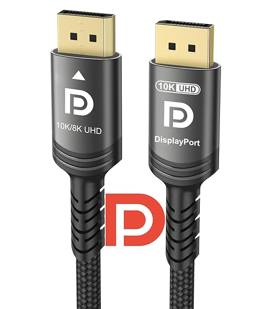 10K 8K DisplayPort 2.1 Cable 54Gbps 6.6 FT, Certified DP to DP Cord 4K 240Hz 165Hz 144Hz 120Hz 10K 8K 120Hz Nylon Braided UHBR HDCP2.3 FreeSync G-Sync RTX5090 Gaming Monitor PC Projector