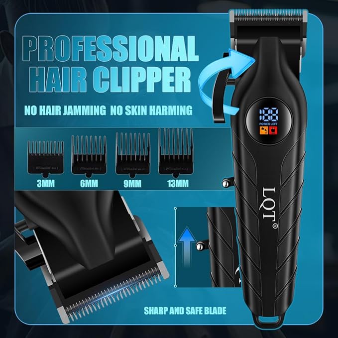 Hair Clippers for Men, Professional Mens Hair Clipper Set with LED Display, Cordless Beard Trimmer Grooming Kit with Multiple Guide Combs, Cape, Storage Bag for Home & Salon Use