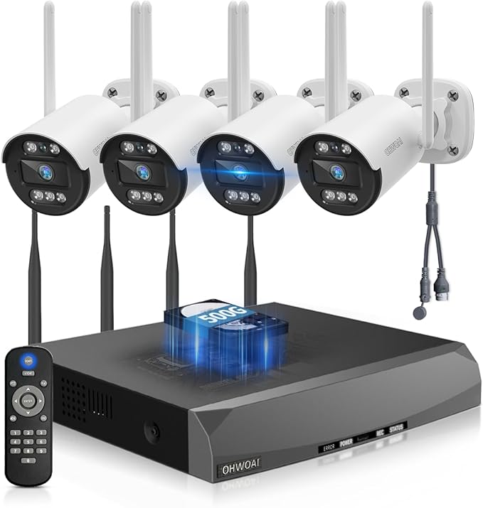 《130°Wide Angle & Two-Way Audio》Wireless Security Camera System Outdoor, WiFi Cameras Systems,Video Surveillance DVR Kits