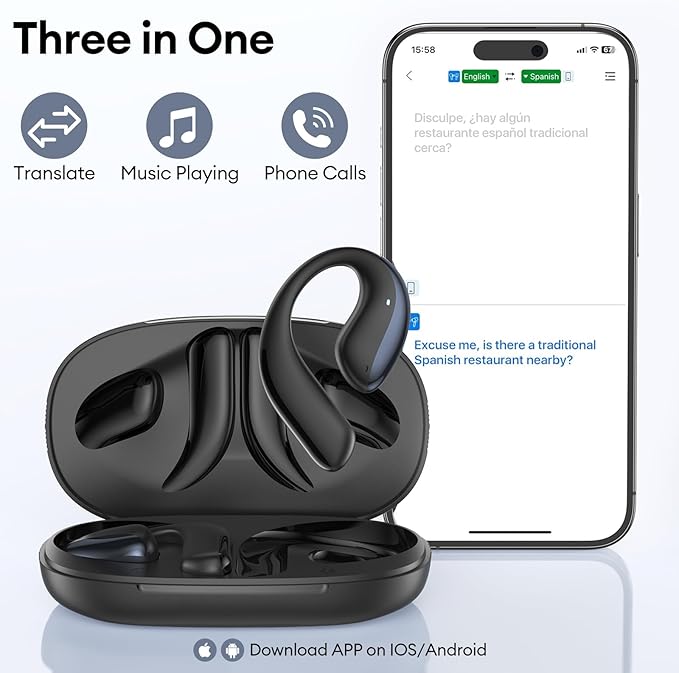 PAXA Ai Translator Earbuds 3-in-1 135 Language Translator Earbuds Bluetooth 5.4 Translation Headphones 4 Translation Modes Long Battery Life for Business Travelling,Black