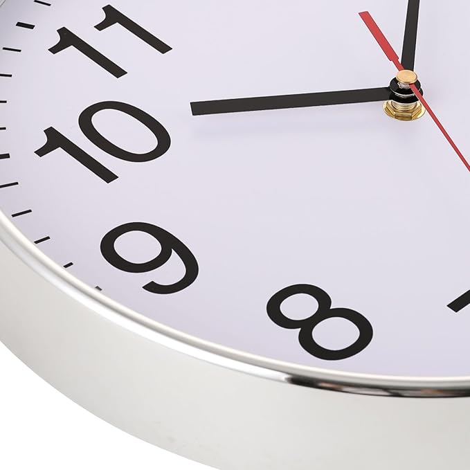Plumeet Extra Large Wall Clock - 16" Non Ticking Silent Quartz Black Wall Clocks - Simple Design Wall Clocks for Living Room Decor, Battery Operated, Chrome