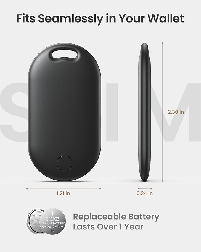 Slim Air Tracker Tags Compatible with Apple Find My (iOS Only) [Apple MFi Certified] Smart Tag with Replaceable Battery Bluetooth Tag Item Finder for Keys, Wallet, Luggage, Bags (Rich Black)