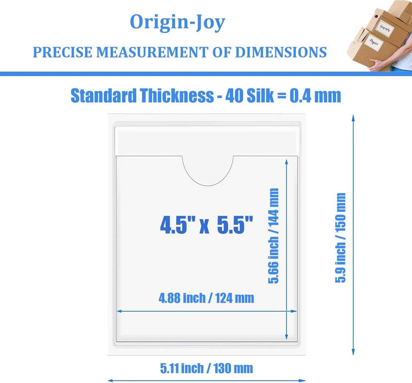 Origin-Joy 35 PCS Self Adhesive Index Card Pockets with Top Open, Clear Plastic Label Holder for Cards of Note, Library and Business, Adhesive Label Pockets & Card Holder (4.5 x 5.5 inch)
