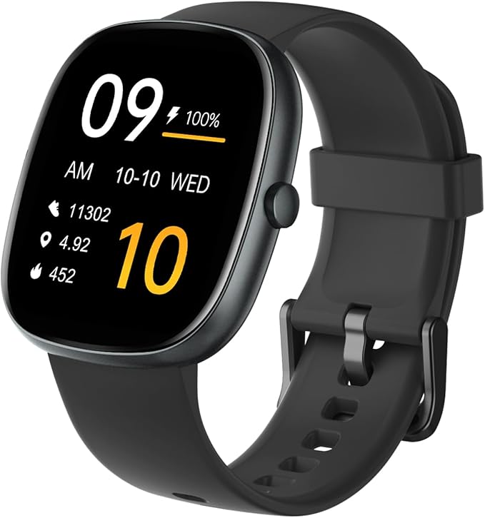 HUAKUA Smart Watches for Women Men (Answer/Make Calls), 1,85" HD Smart Watch for iPhone/Android Phones, Fitness Tracker with 100+ Sport Heart Rate/Sleep Monitor Pedometer Waterproof (Black)