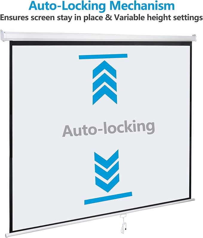 Smartxchoices 120" HD Manual Projector Screen 1:1 Format with Auto Lock Anti-Crease Home Theater Office Wall Mounted Ceiling Pull Down Projection 1.1 Gain Matte White,View Size: 84 x 84 inches