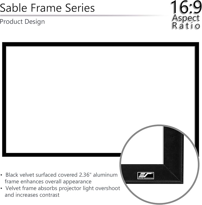 Elite Screens Sable Frame, 96-inch 2.35:1 Diagonal, Active 3D 4K Ultra HD ReadyFixed Frame Home Theater Projection Projector Screen, ER96WH1-Wide