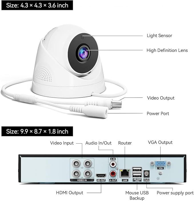 Security Camera System with 500GB HDD, 4pcs Wired Surveillance CCTV Dome Cameras for Indoor Outdoor, 4CH AHD TVI 5MP Lite DVR Recorder, Smart Motion Detection, Night Vision, Waterproof