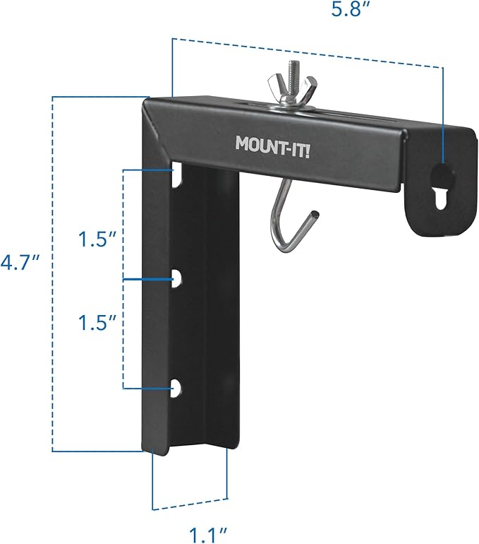 Mount-It! Projector Screen Wall Mount L-Brackets - Wall Hanging Bracket For Home Projector and Movie Screens, 6 inch Adjustable Mounting Hooks for Projection Screen, 1 Pair, Black, 66 Lb Capacity Each