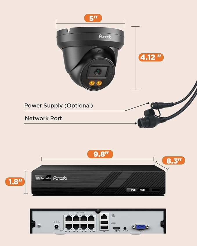 Security Camera System PoE, 4X 4MP Wired Bullet IP Cameras Outdoor Built-in Microphone, AI Human Vehicle Detection, 5MP 8CH NVR with 2TB HDD, Smart Color Night Vision, PD93BA30408-4MD(Black)