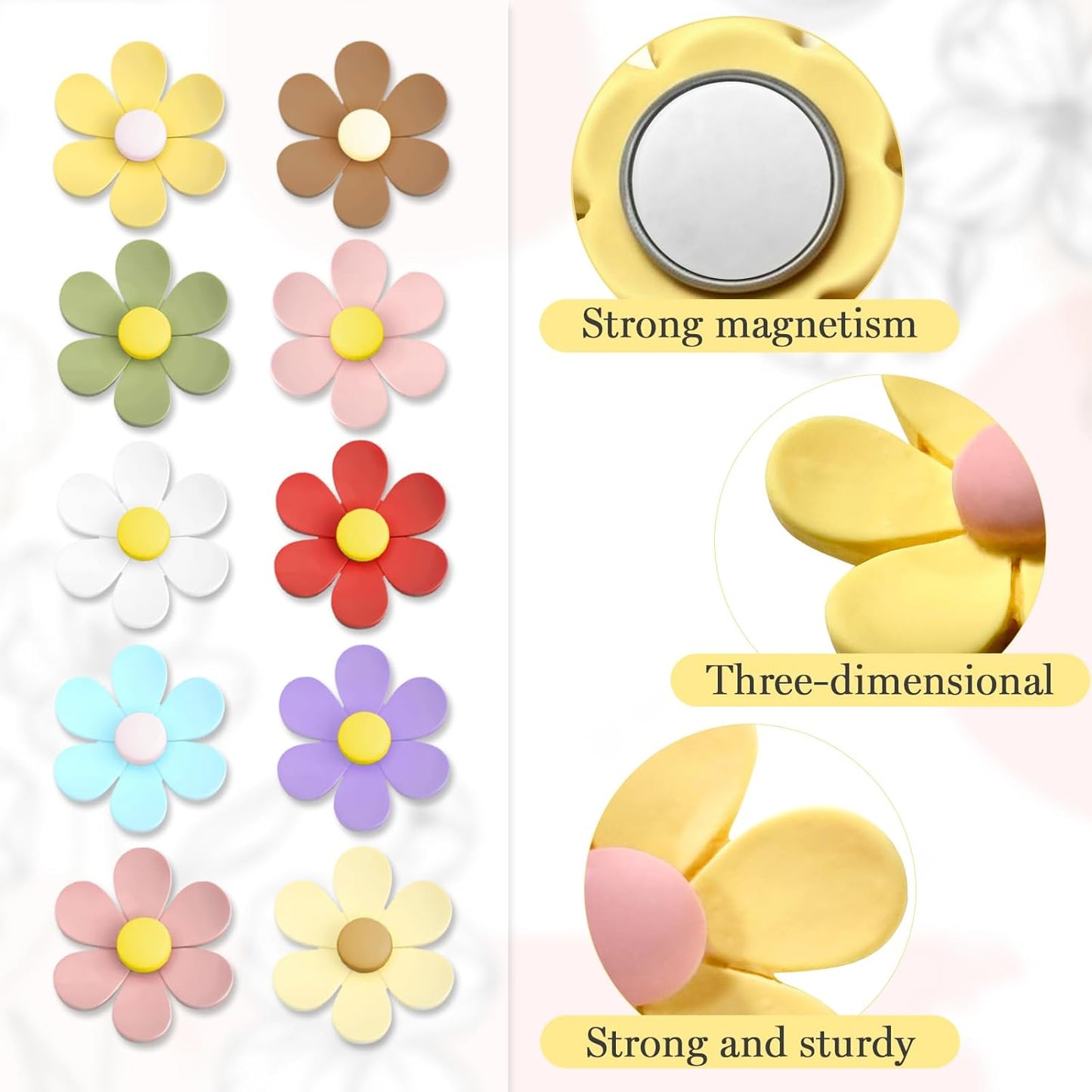 Qualsen Large Flower Magnets for Whiteboard & Fridge – 12 Pcs Cute 3D Decorative Refrigerator Magnets for Locker, Kitchen, Office（34mm）