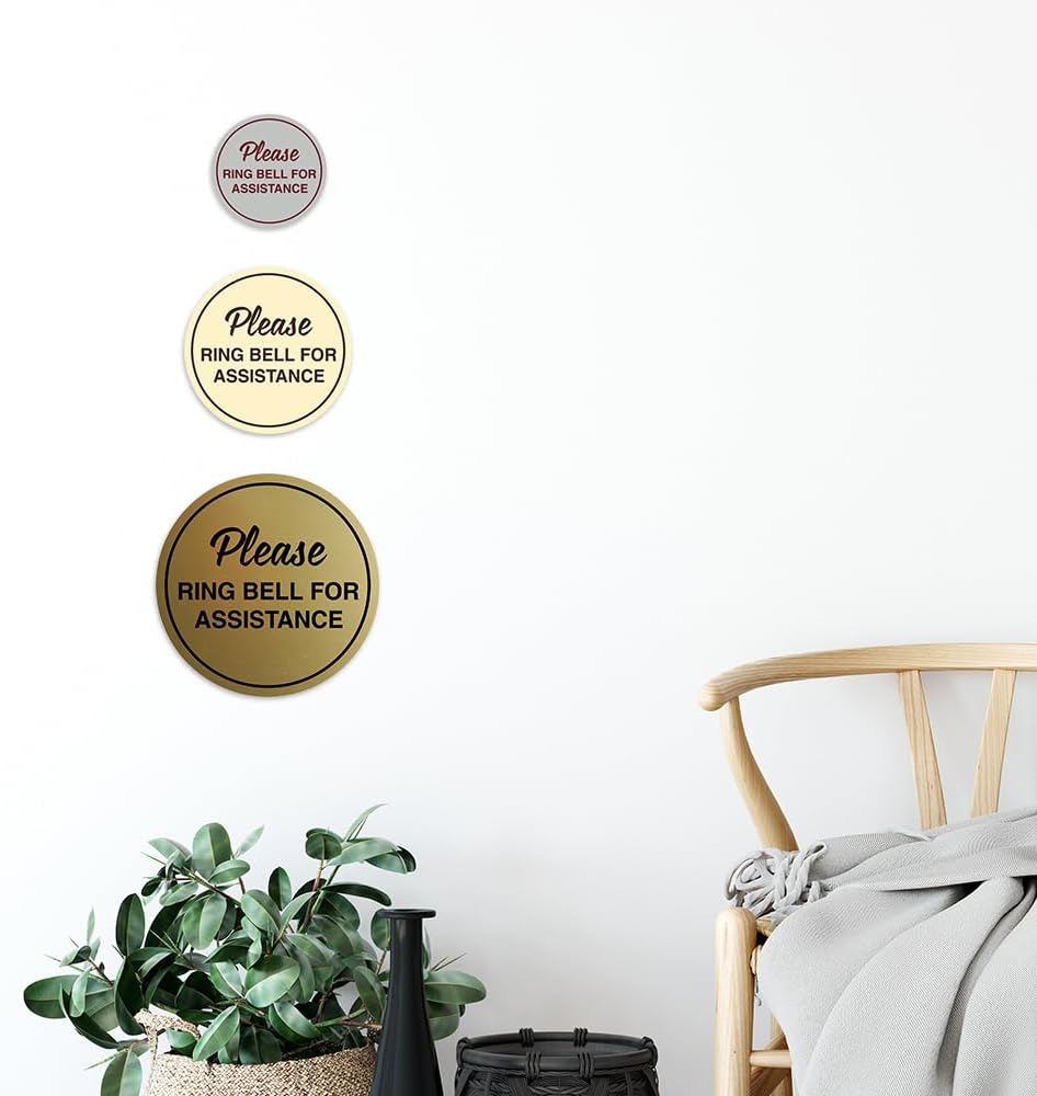 Signs ByLITA Circle Please Ring Bell For Assistance Wall or Door Sign | Easy Installation | Front Desk Reception Sign (Lt Gray) - X-large (1 Pack)