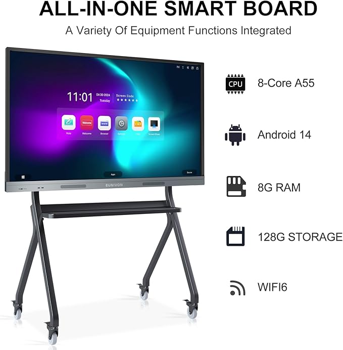 Interactive Whiteboard, 55'' 4K UHD Smart Whiteboard, Interactive Touch Screen Smartboard, Smart Board for Classroom and Business (Wall Mount Included)