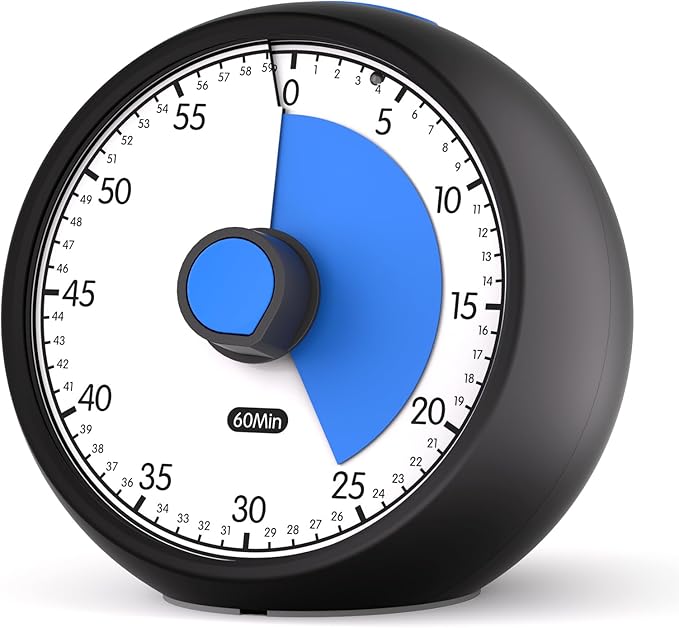 Visual Timer for Kids 60-Minute Countdown Timer with Optional Alarm, Focus Tool for ADHD & Autism, Time Management for Homework, Chores, Office, Kitchen, Teaching & Study Routines (Black Blue)