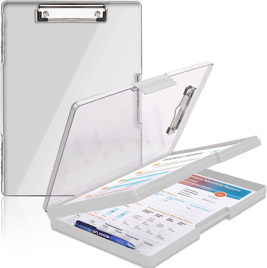 Clipboard with Storage,Heavy Duty Clip Boards 8.5x11 with 2 Storage Case,Clear Visible Top Panel Storage Clipboards,Side Opening Clip Boards,Nursing Clipboard Folder Case for Office Supplies-Lvory