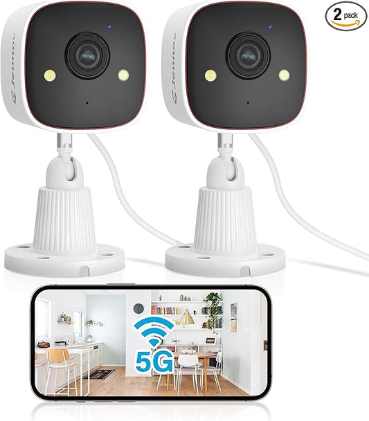 Jennov 2K Security Cameras, WiFi Indoor Cameras for Home Security, Plug in Powered Pet Cams, Dual-Band (5GHz/2.4GHz), Color Night Vision, 2-Way Audio, Human Motion Detection, IP66 Waterproof Outdoor
