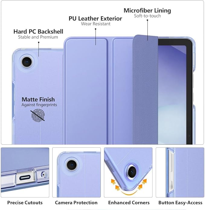 MoKo Case for Galaxy Tab A11+ Plus/A9+ 11-Inch 2025/2023, Slim Stand Protective Smart Cover with Hard PC Translucent Back Shell for Galaxy Tab A11+/A9 Plus Tablet, Auto Wake/Sleep, Lavender Purple