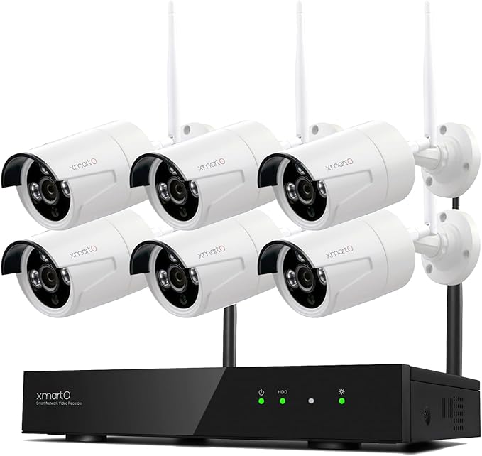 XMARTO Wireless Security Camera System 10CH 6PC 2K Wireless Security IP Camera System(Built-in Router, Plug N Play, Mobile View, Night Vision, Built-in Audio Mic)