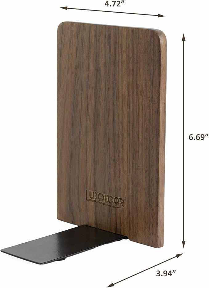 Large Bookend Hold Heavy Books- 7x4x5in 3 Pack Wood Bookends for Heavy Books Heavy Duty Walnut Book Ends for Men Wood Bookends for Office Desk Non-Skid
