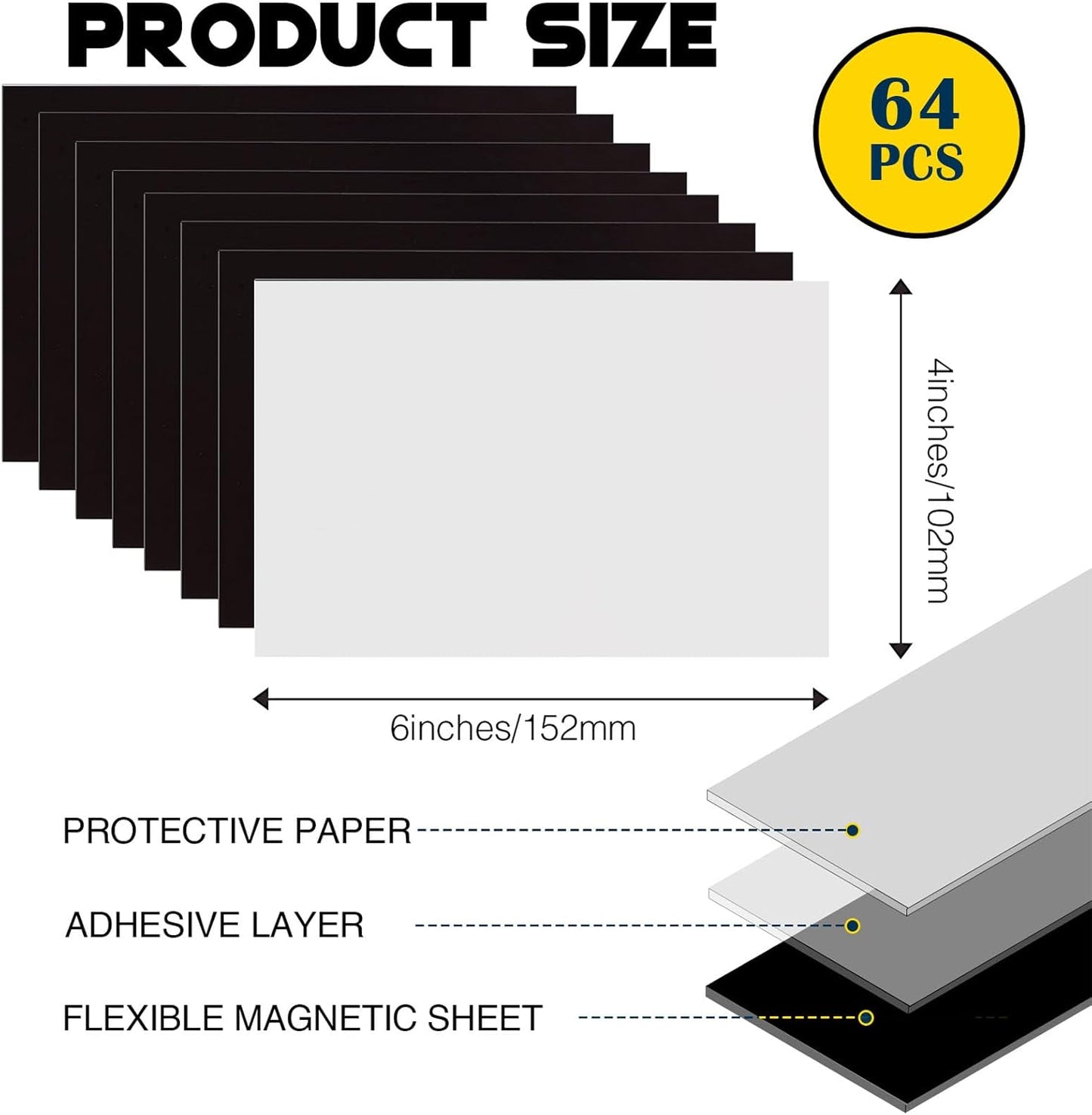 Magnetic Sheets with Adhesive Backing for Fridge 4x6 Pictures Magnets (Bulk Pack of 64),Adhesive Photo Magnets for Home/Classroom/Office/DIY Fridge Magnets