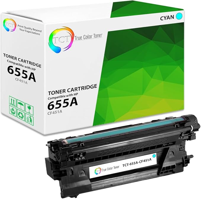 TCT 655A Cyan Toner Cartridge - Compatible Replacement for HP 655A CF451A Works with HP Color LaserJet Enterprise M652 M653 M681 M682 Printers (10,500 Pages)