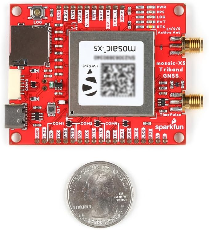 SparkFun Triband GNSS RTK Breakout - Mosaic-X5 high-Precision GNSS Receiver, with SD Capabilities and USB-2.0, MultiBand GPS Antenna, Board Dimensions: (Inches) 2.50 x 2.00