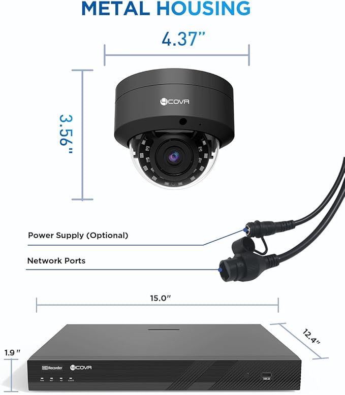 4COVR 4K PoE 32 Channel Security Camera System AI Human Vehicle Detection, 24Pcs 8MP IK10 Vandal-Proof Dome IP Camera IP67 with Mic, 4K UHD NVR 8TB HDD, Commercial Surveillance Outdoor, LY54AB8M3224