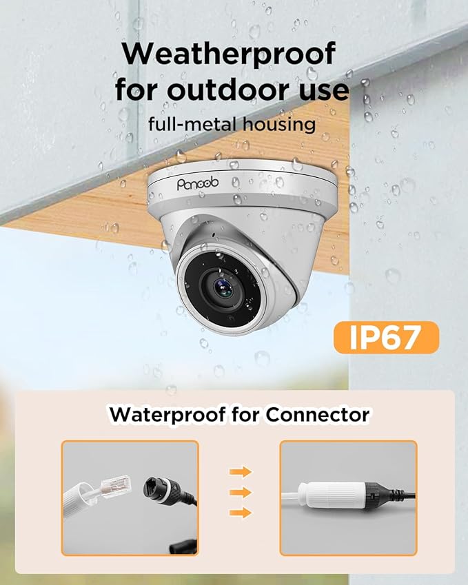 4 Camera Security System, 4X 5-Megapixel Wired IP Dome PoE Cameras Outdoor with AI Person Detection, Built-in Mic, Remote Access, 4K 8 Channel NVR 2TB HDD for 24-7 Recording, PD93A0408-5M