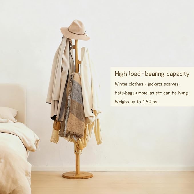 Bamboo Cactus Coat & Clothes Rack Stand, Standing Freestanding Clothing Racks with 6 Hooks for Adults & Kids, Heavy Duty Modern Entryway Living Room Bedroom Corner Coat Rack cactus-2