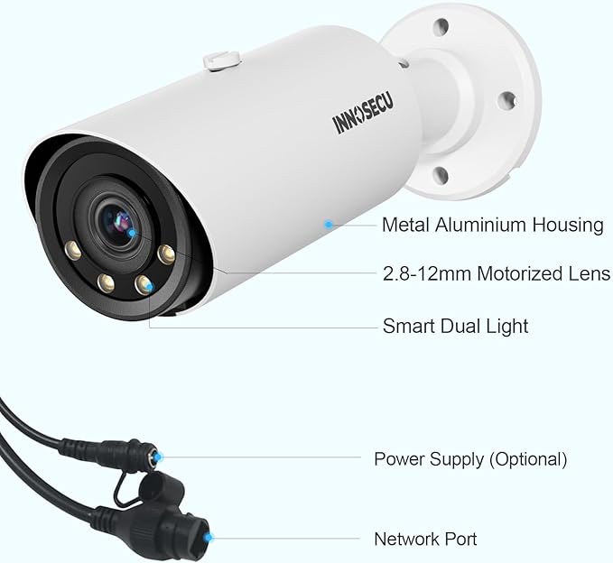 Bullet PoE Camera, 5MP IP Security Camera Outdoor, Motorized Lens 2.8~12mm 4X Optical Zoom, Smart Dual Light Color Night Vision up to 120ft, Built-in Mic, Human&Vehicle Detection, INB5GD57Z