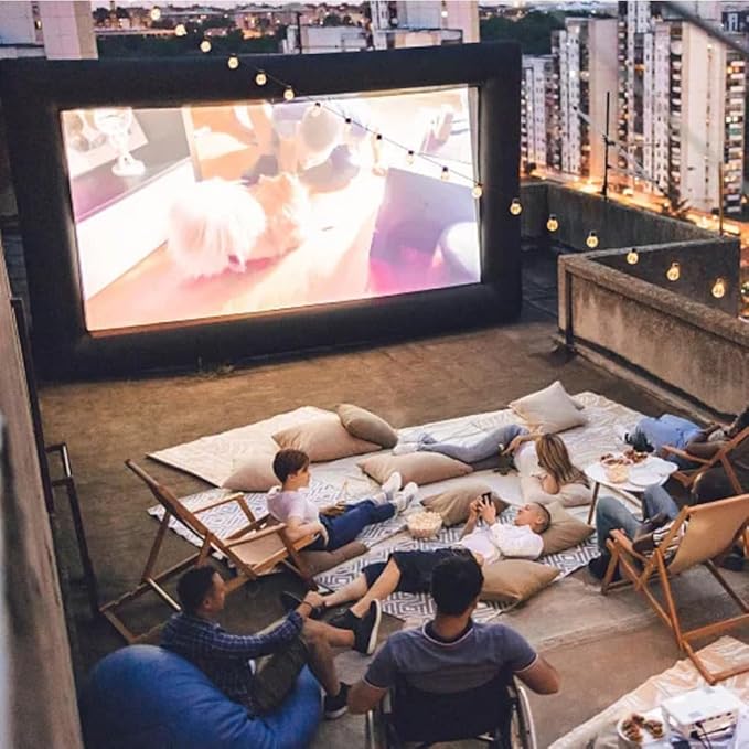 Inflatable Movie Screen Outdoor, 24FT Blow Up Projector Screen for Outside with Air Blower and Carry Bag, Support Front & Rear Projection Easy Set Up for Backyard Movie Night Pool Party
