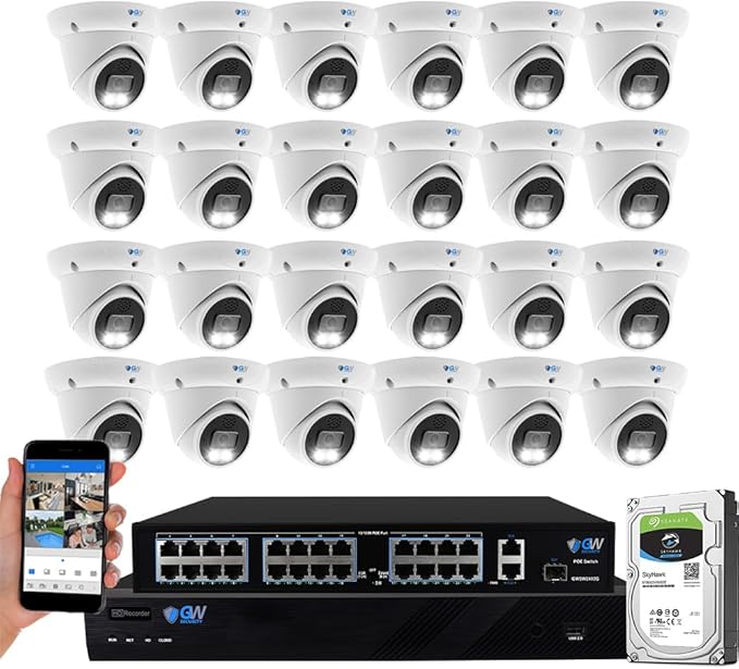 GW Security 32 Channel 4K NVR 5MP H.265 IP Surveillance Security Camera System with 24-Piece Super HD 1920P Weatherproof Microphone PoE Security Dome Cameras, AI Human Detection
