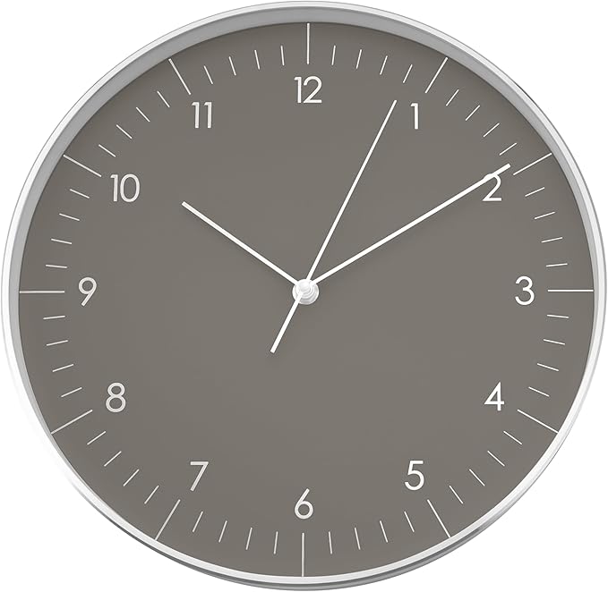 LUUK LIFESTYLE Silent Quartz Wall Clock, Nordic and Minimalist Design, Interior Decoration for Living Room, Kitchen, Bedroom, Dark Grey and Silver