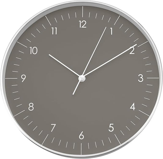 LUUK LIFESTYLE Silent Quartz Wall Clock, Nordic and Minimalist Design, Interior Decoration for Living Room, Kitchen, Bedroom, Dark Grey and Silver
