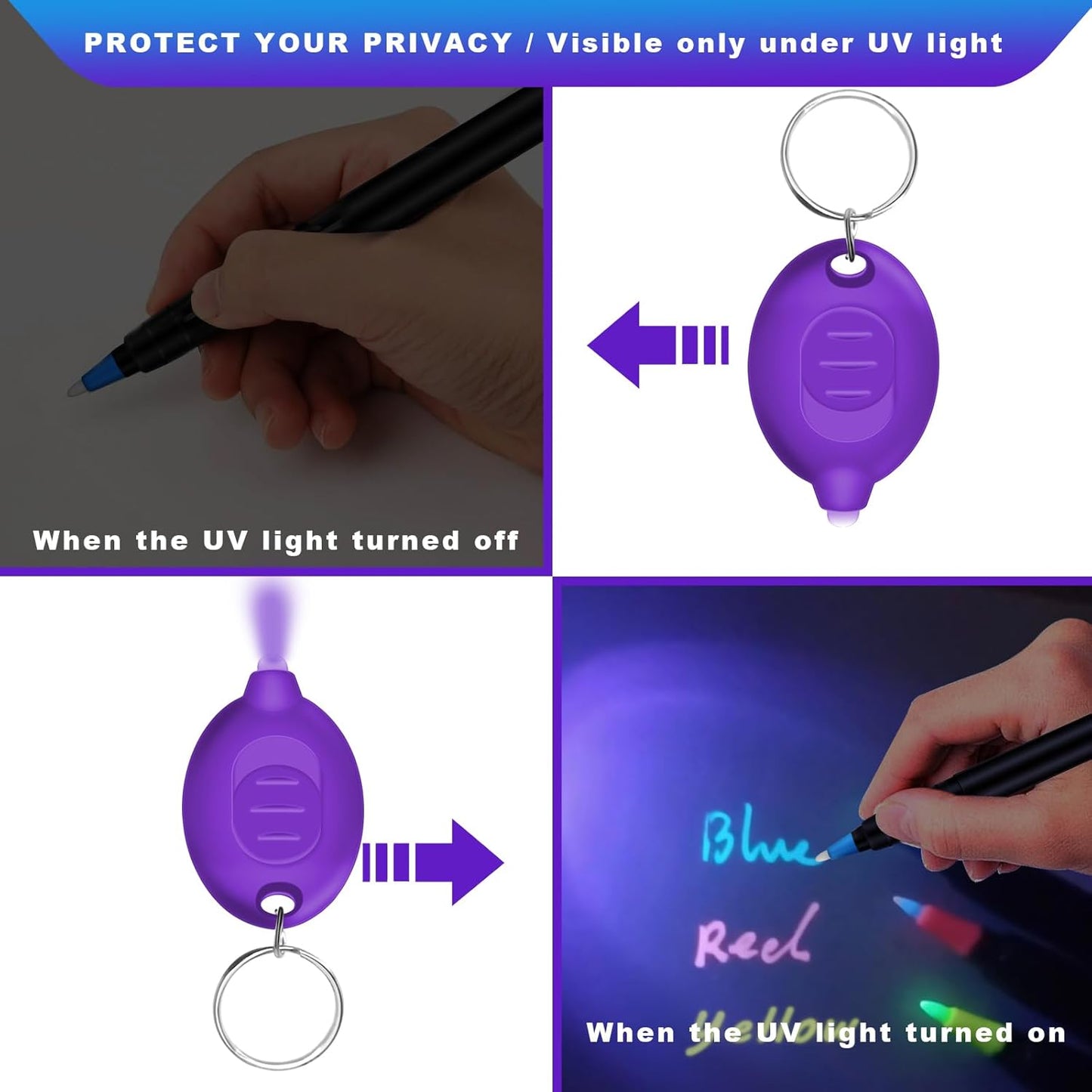 Invisible Ink Pen, Spy Pen with 6 PCS Mini UV LED Keychain Flashlight, Disappearing Ink Magic Pens with Black Light Markers for Secret Notes, Fit for Christmas Halloween Holiday Gifts (6 PCS)